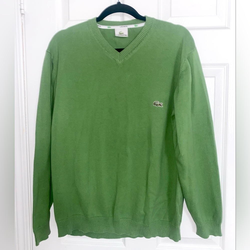 Men’s Green Lacoste V-Neck Sweater- Size 7/ XL